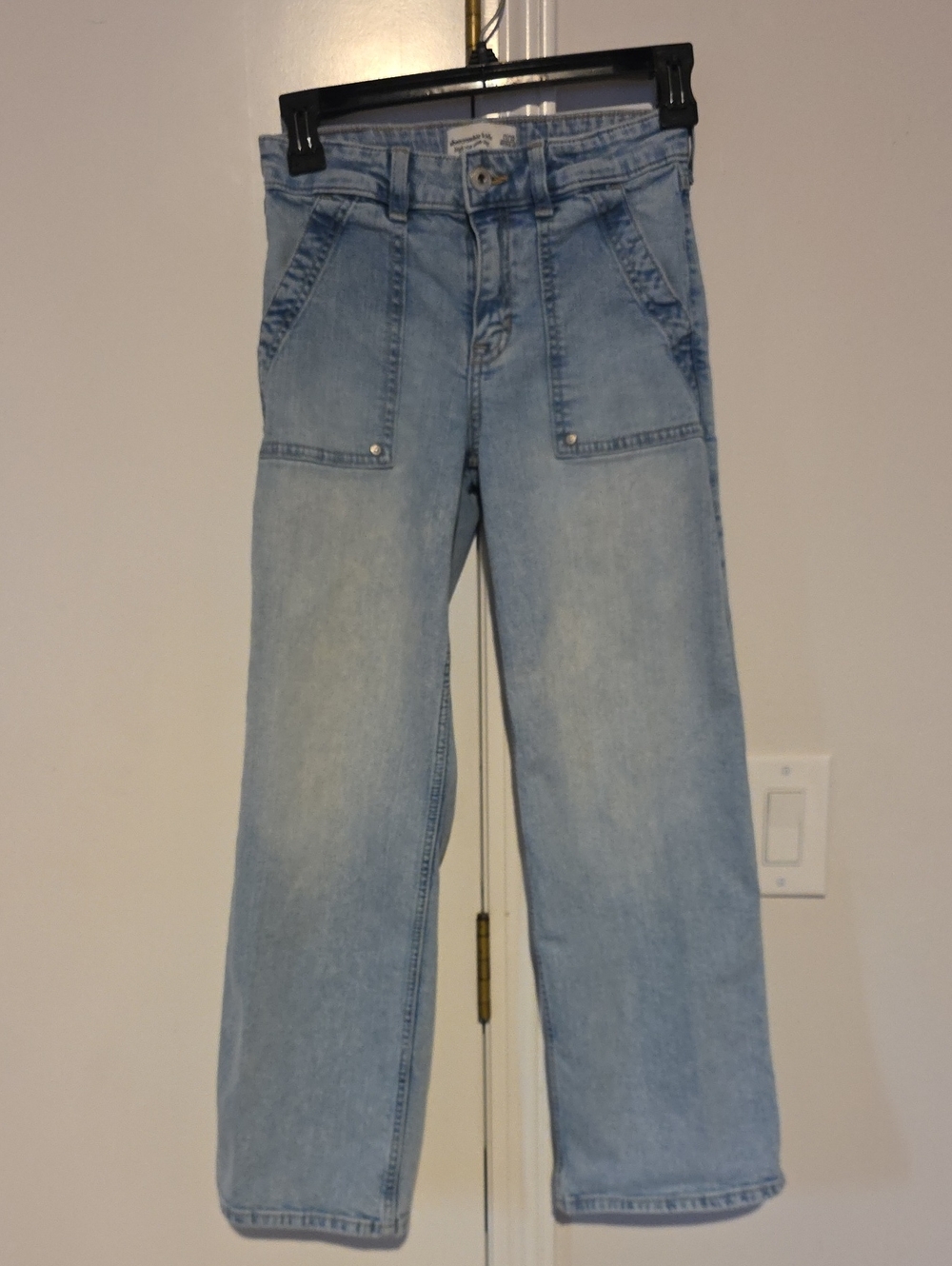 abercrombie kids Light Blue Straight Jeans with Front Patch Pockets